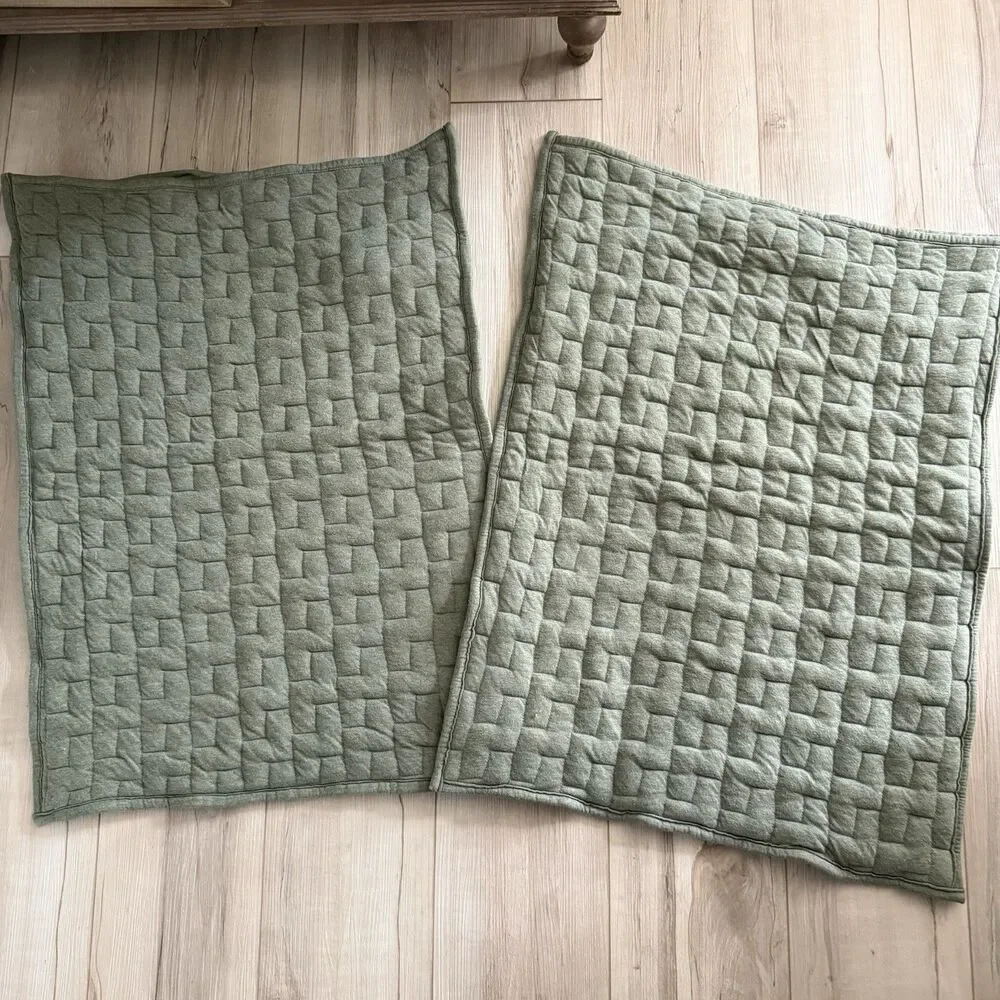 Set Of 2 The Company Store Air Layer Pillow Shams Bedding Olive Green Quilted